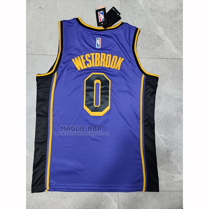 Maglia
 Russell Westbrook NO 0 Los Angeles Lakers Statement 2022-23 Viola
